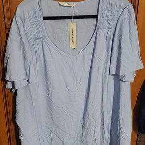 AGNES ORINDA Chic Light Blue Blouse with Ruffle Sleeves